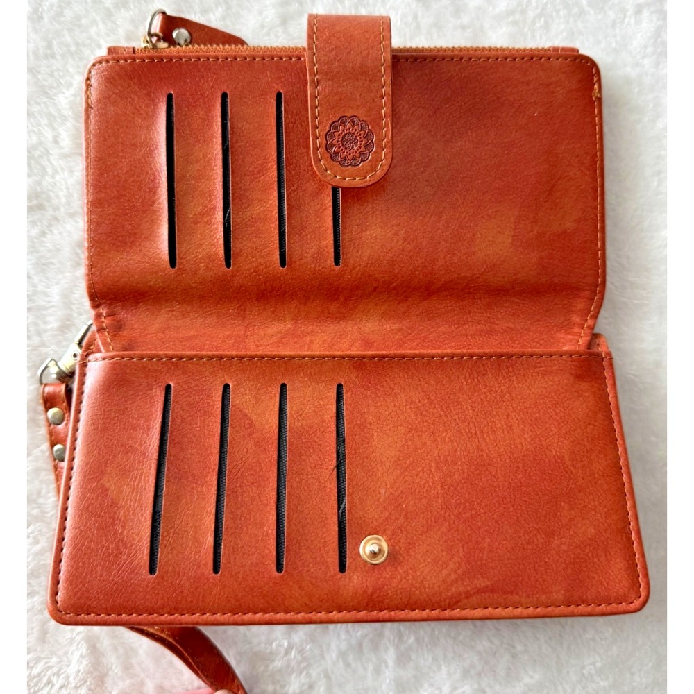 Hand Tooled Brown Leather Floral Wallet‎ Trifold Magnetic Closure - Picture 6 of 10
